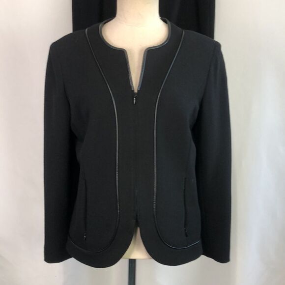 Lafayette 148 Black Zip with Leather Piping Jacket/Skirt - Picture 5 of 10